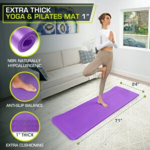 Fit Extra Thick Yoga and Pilates Mat 1/2-inch or 1-inch Thick